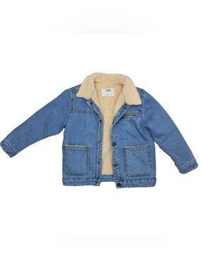 Zara Kids Sherpa Lined Denim Jacket 4-5 Years Faux Shearling Blue Jean